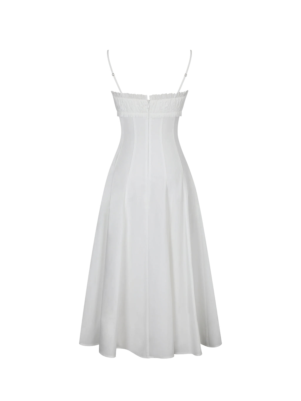 Vicenta White Cotton Poplin Ruched Midi Dress