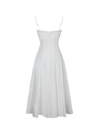 Vicenta White Cotton Poplin Ruched Midi Dress