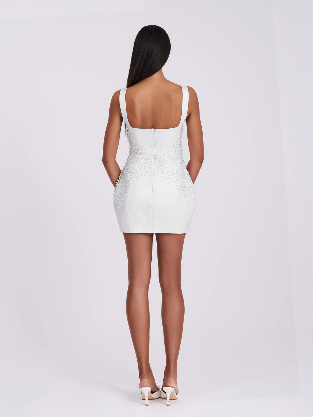 Tais Pearl Beaded Cocoon Shape Sleeveless Mini Dress