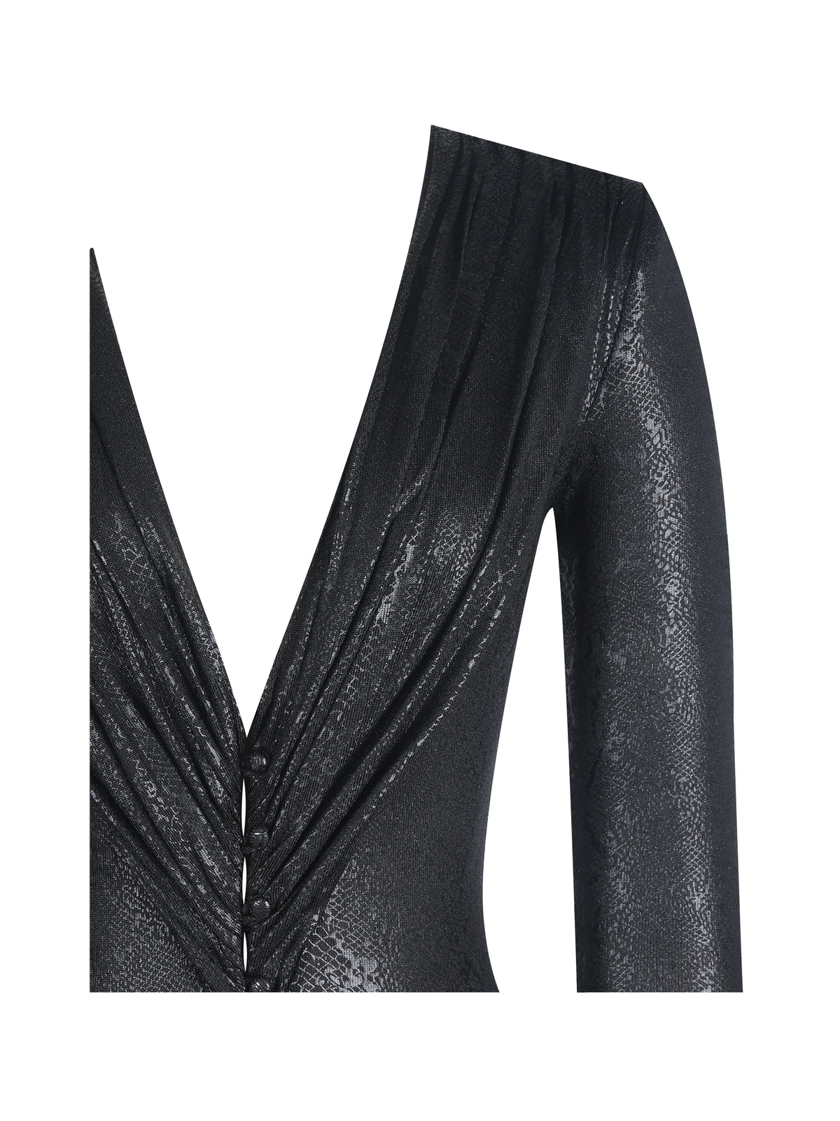 Ilysia Black V Neck Plunge Snakeskin Mermaid Hem Maxi Dress