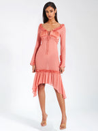 Fiorella Rosy Mauve Satin Rayon Midi Dress Archive Sale