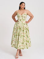 Jacinda Green Floral Print Linen Midi Dress