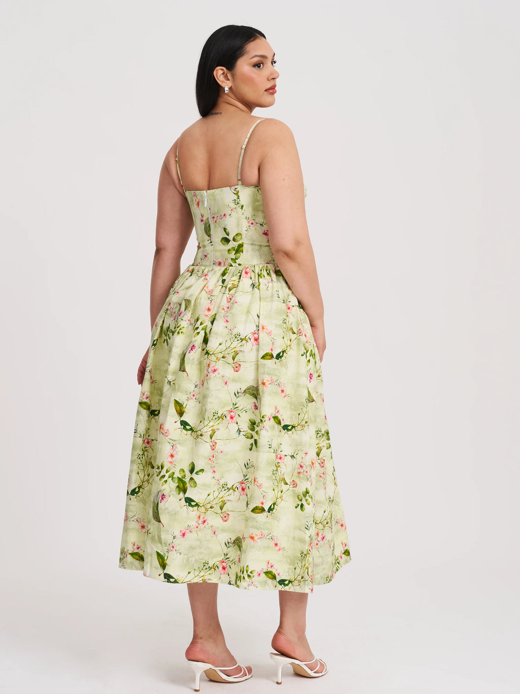Jacinda Green Floral Print Linen Midi Dress
