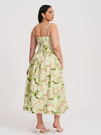 Jacinda Green Floral Print Linen Midi Dress