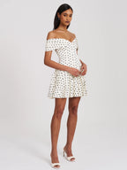 Edeline Polka Dot Off shoulder Pleated Mini Dress