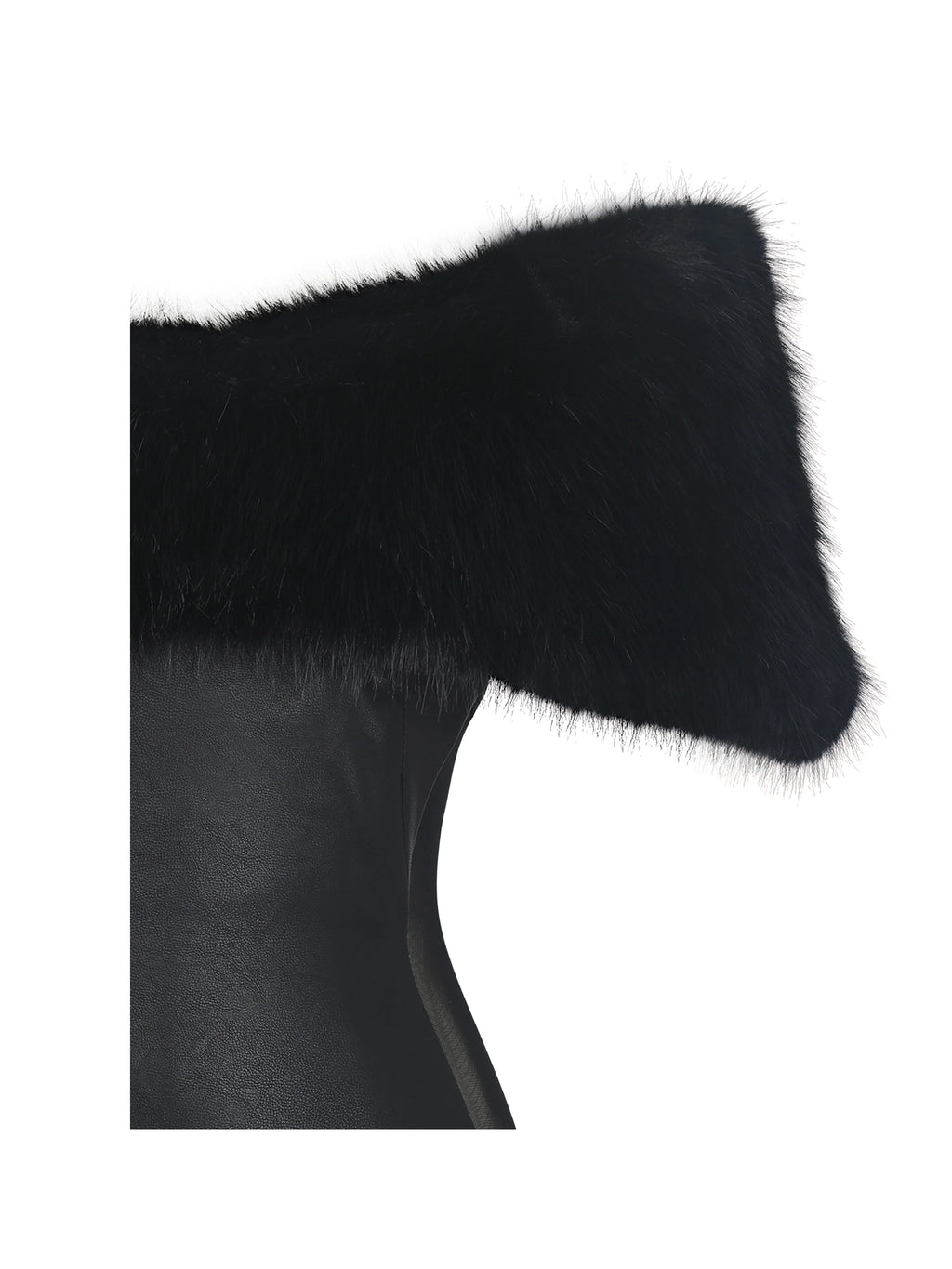 Bellis Black Fur Trim Mesh Panel Off Shoulder Midi Dress