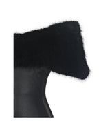 Bellis Black Fur Trim Mesh Panel Off Shoulder Midi Dress