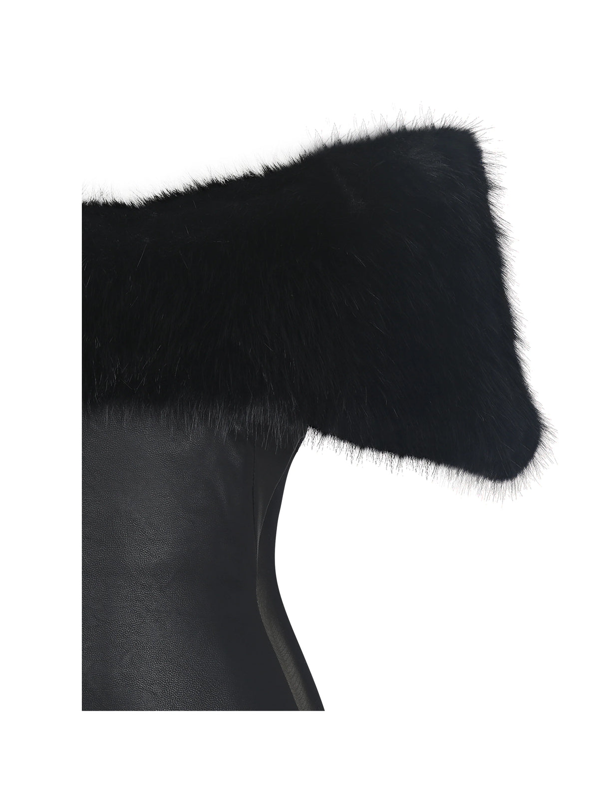 Bellis Black Fur Trim Mesh Panel Off Shoulder Midi Dress