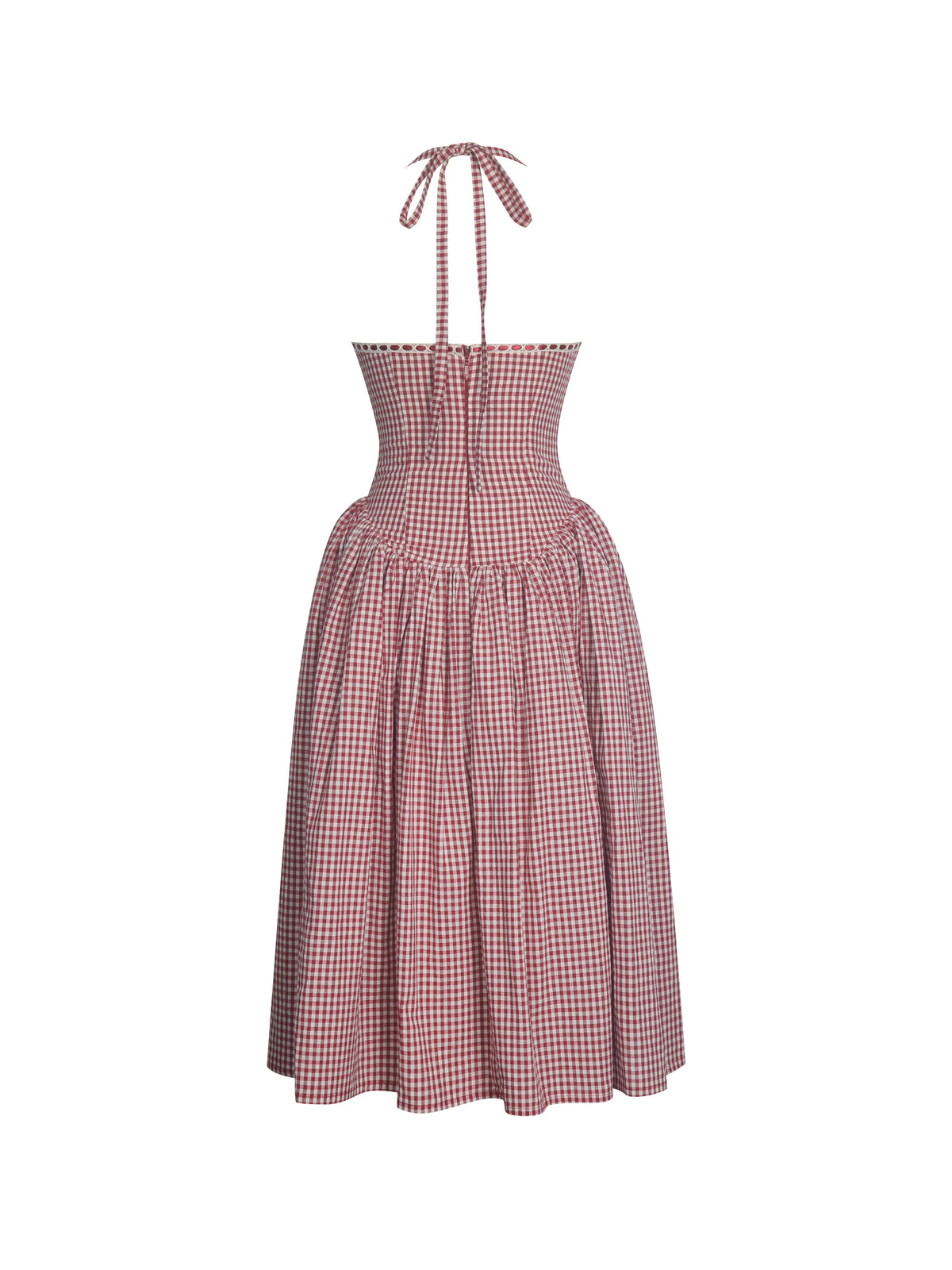 Susanna Red Cotton Gingham Drop Waist Midi Dress
