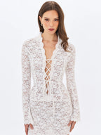 Prynn White Brushed Lace Front Tie Top