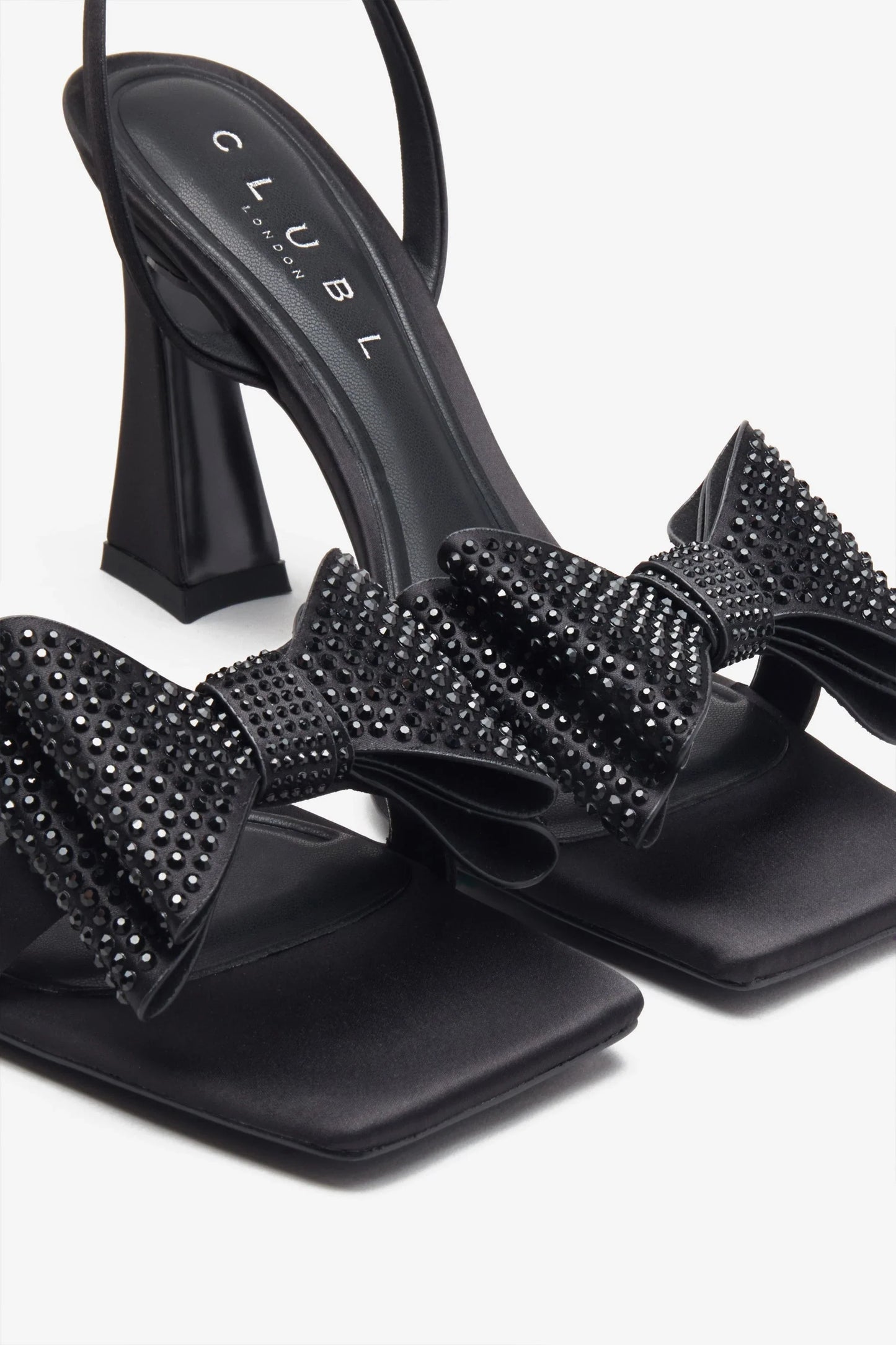 Headlines Black Ankle Strap Heeled Sandals With Diamante Bows