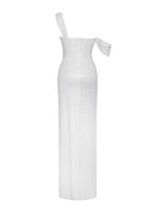 Paget White Mesh Rhinestone Embellished High Slit Gown Archive Sale