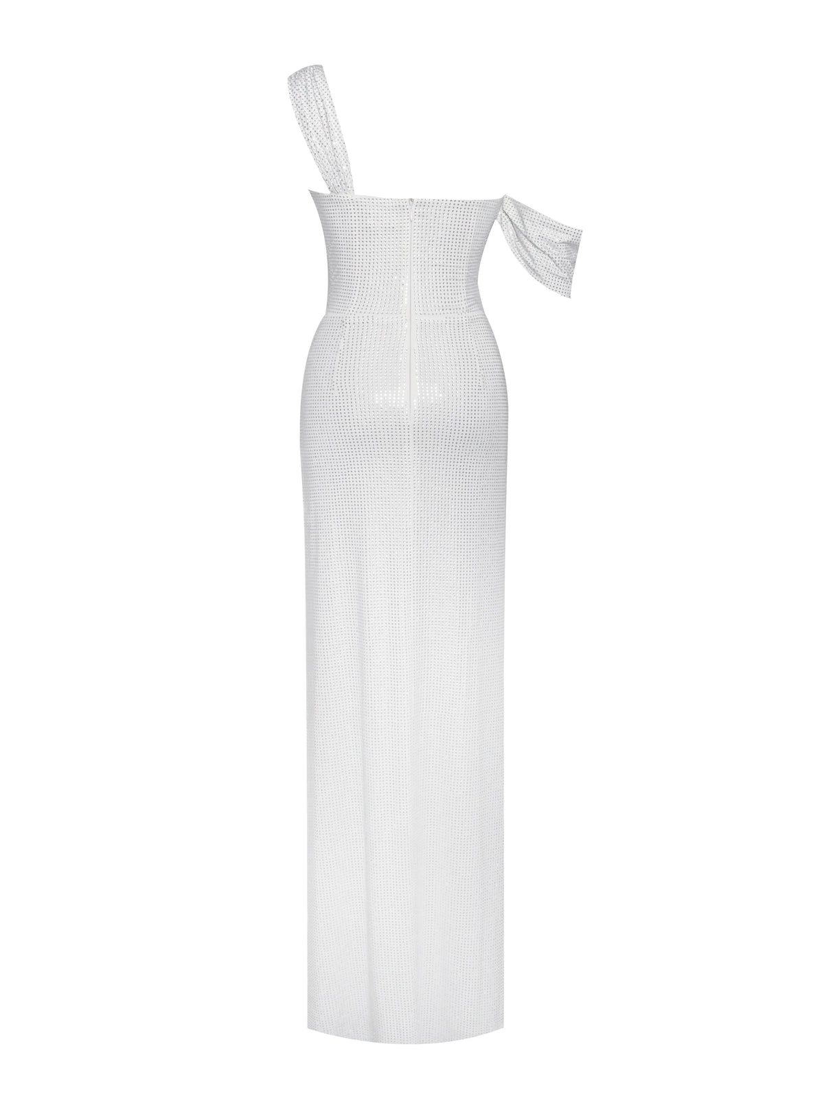 Paget White Mesh Rhinestone Embellished High Slit Gown Archive Sale