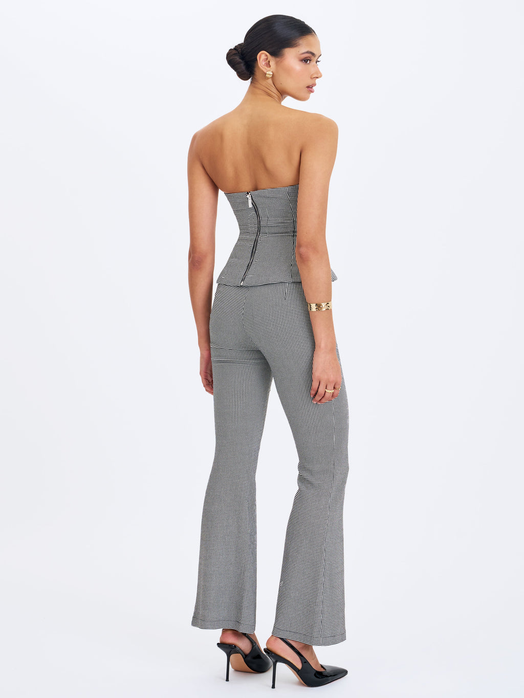 Ulla Micro Houndstooth Strapless Peplum Top