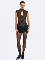 Valerie Black Lace Keyhole Ruched Mini Dress