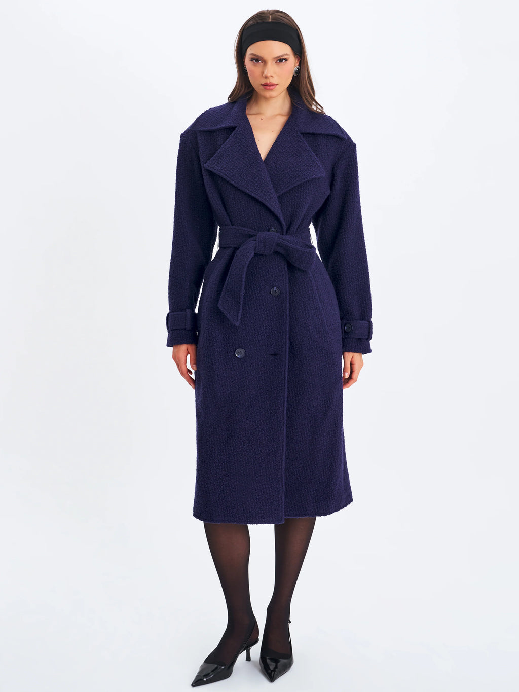 Jaelyn Midnight Blue Wool Blend Double Breasted Belted Coat