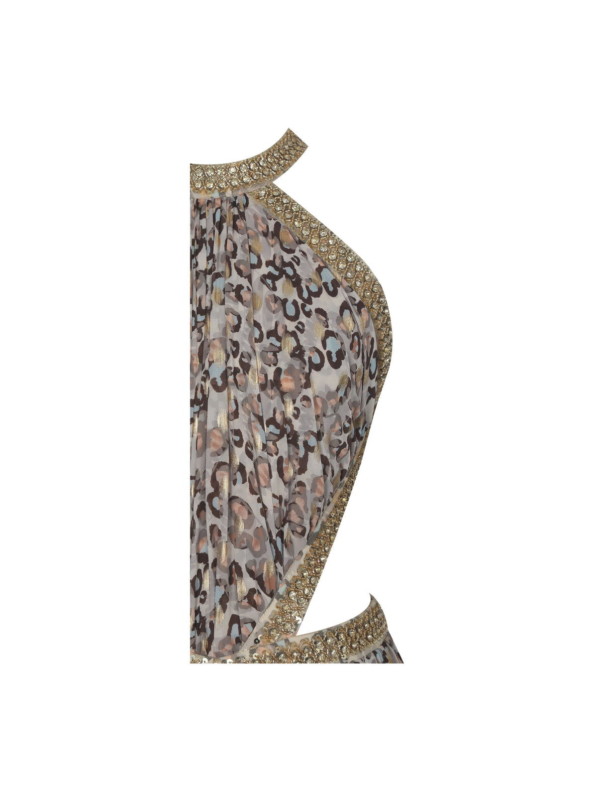 Quinnlyn Beige Cheetah Print Chiffon Halter Maxi Dress