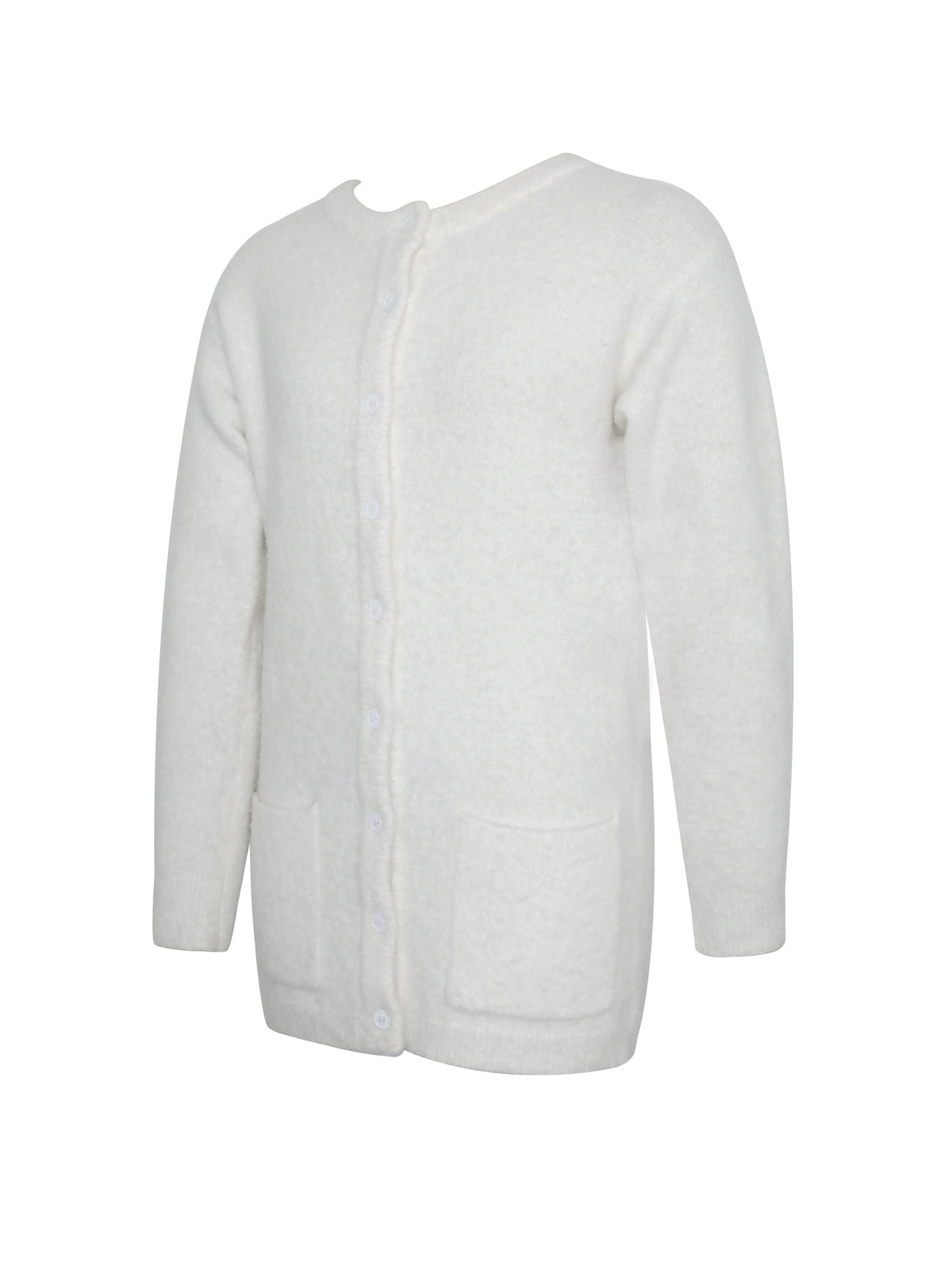 Orla White Wool Blend Ribbed Knit Cardigan