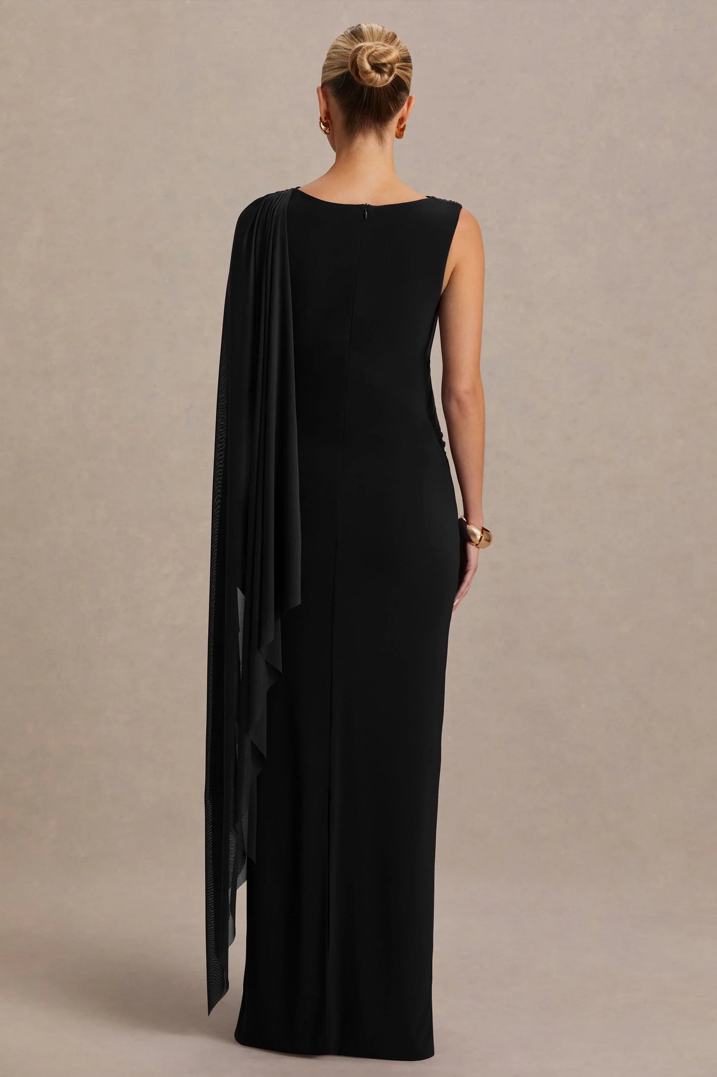 Cristina Black High Neck Maternity Maxi Dress With Cape Sleeve