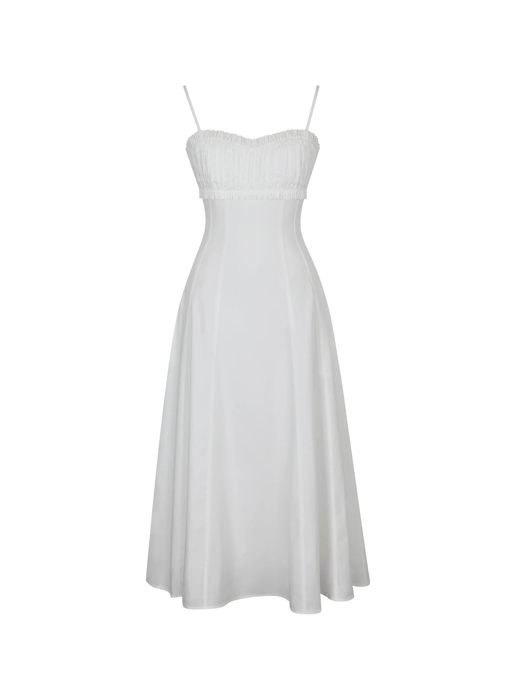 Vicenta White Cotton Poplin Ruched Midi Dress