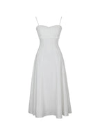 Vicenta White Cotton Poplin Ruched Midi Dress