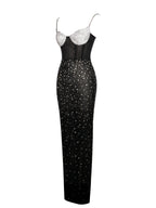 Jimena Crystal Embellished Back Slit Maxi Dress Archive Sale