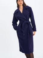 Jaelyn Midnight Blue Wool Blend Double Breasted Belted Coat