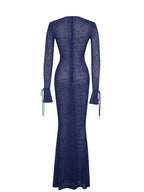 Ilyse Navy V Neck Plunge Animal Print Mermaid Hem Maxi Dress
