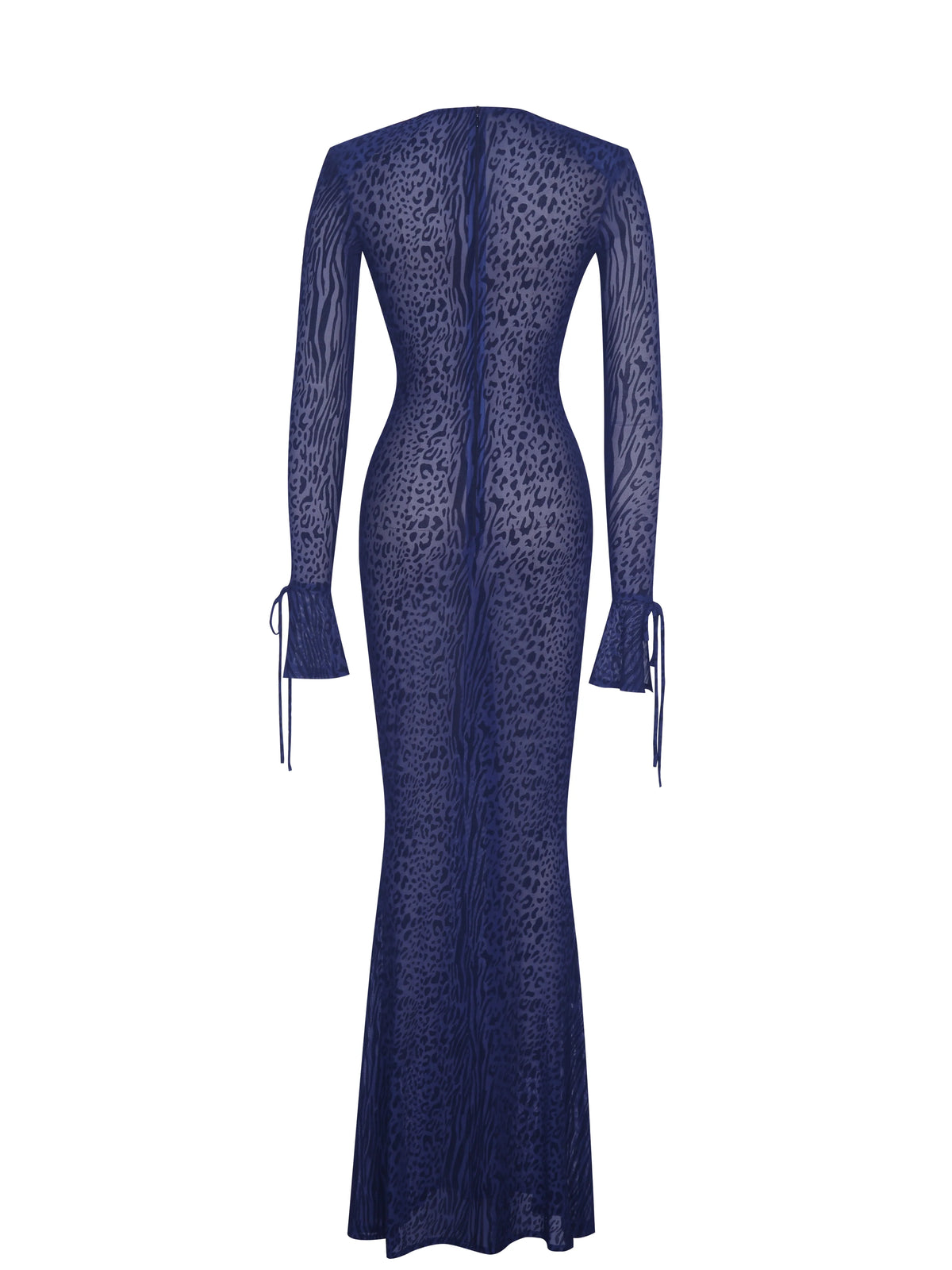 Ilyse Navy V Neck Plunge Animal Print Mermaid Hem Maxi Dress