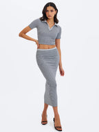 Westley Grey Navy Lyocell Jersey Striped Polo Top