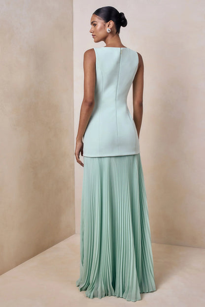 Hadley Sage Boat Neck Maxi Dress With Drop Waist