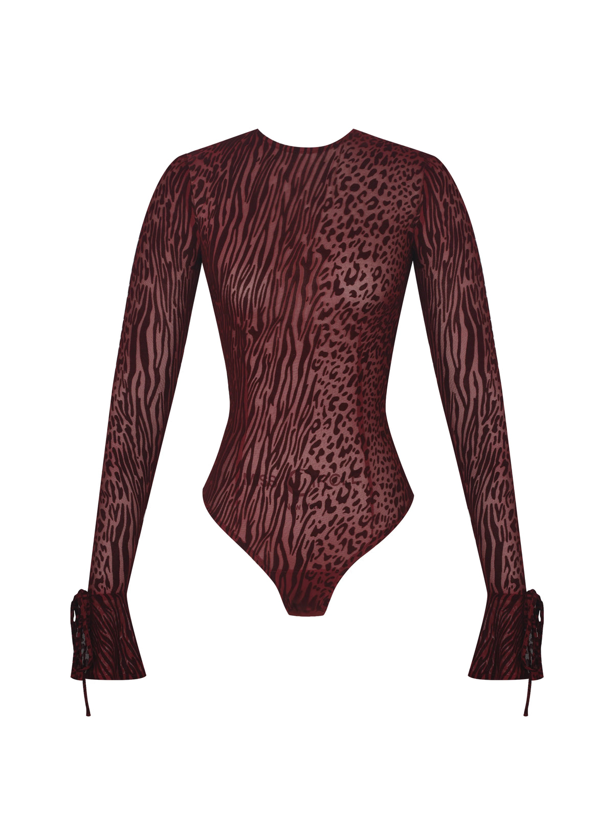 Ibera Burgundy Animal Print Burnout Velvet Long Sleeve Bodysuit