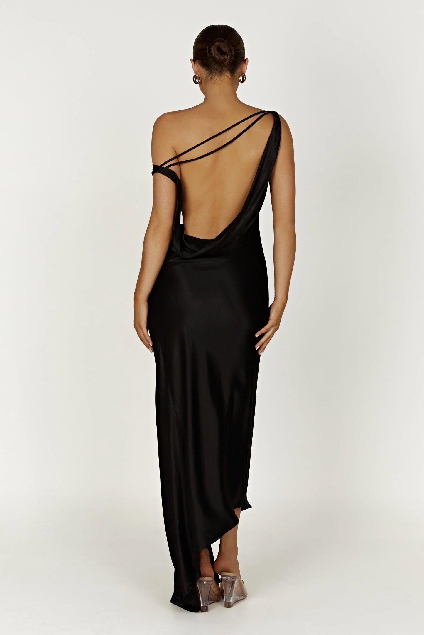 Yvette Slip Maxi Dress With Asymmetrical Hem Black