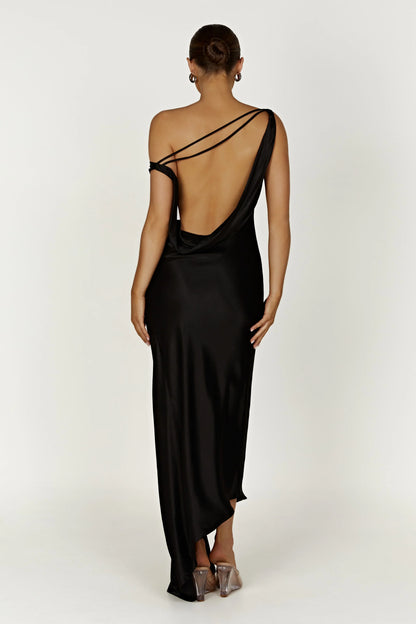 Yvette Slip Maxi Dress With Asymmetrical Hem Black