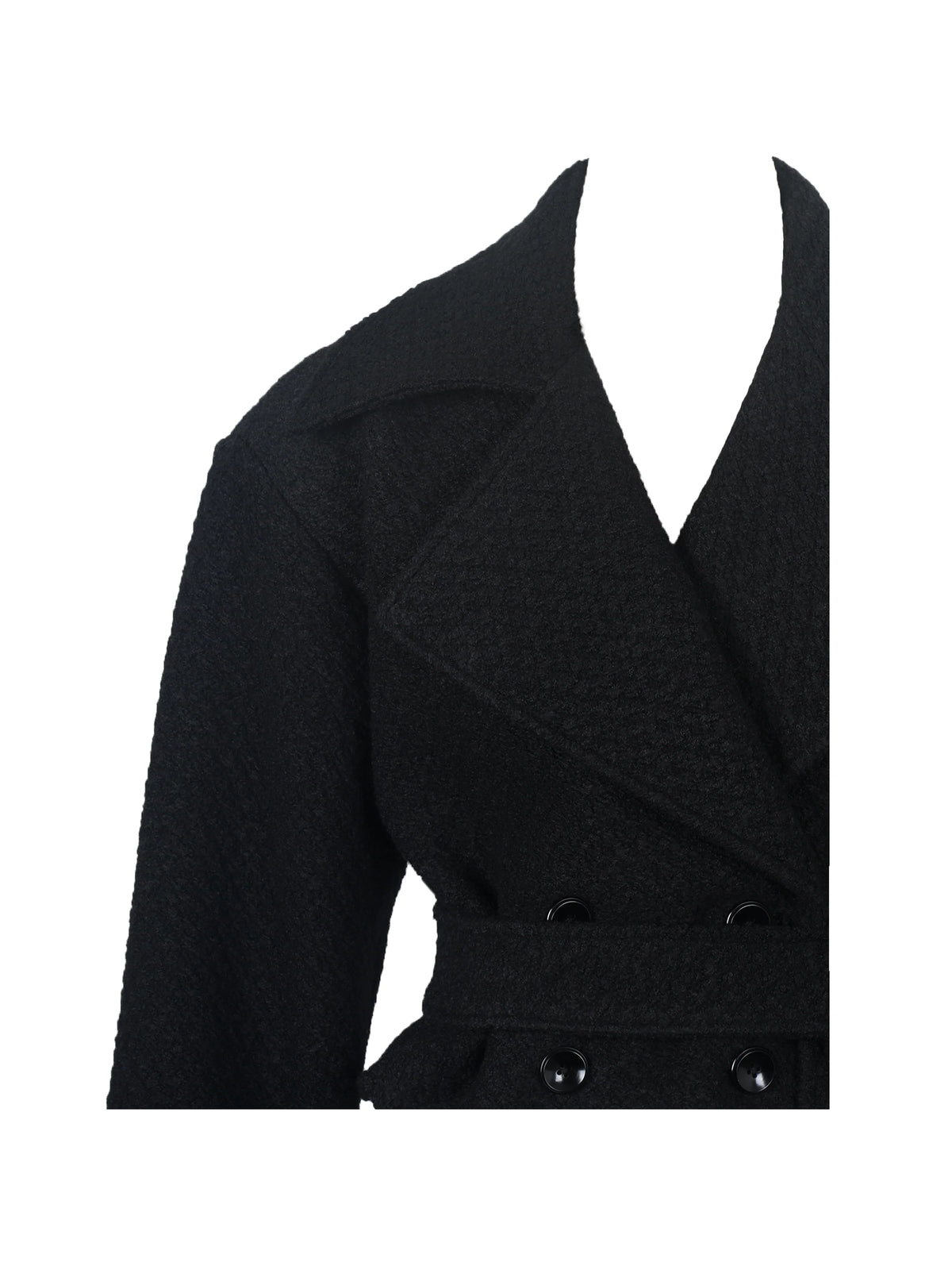 Dara Black Wool Blend Cropped Double Breasted Belted Coat