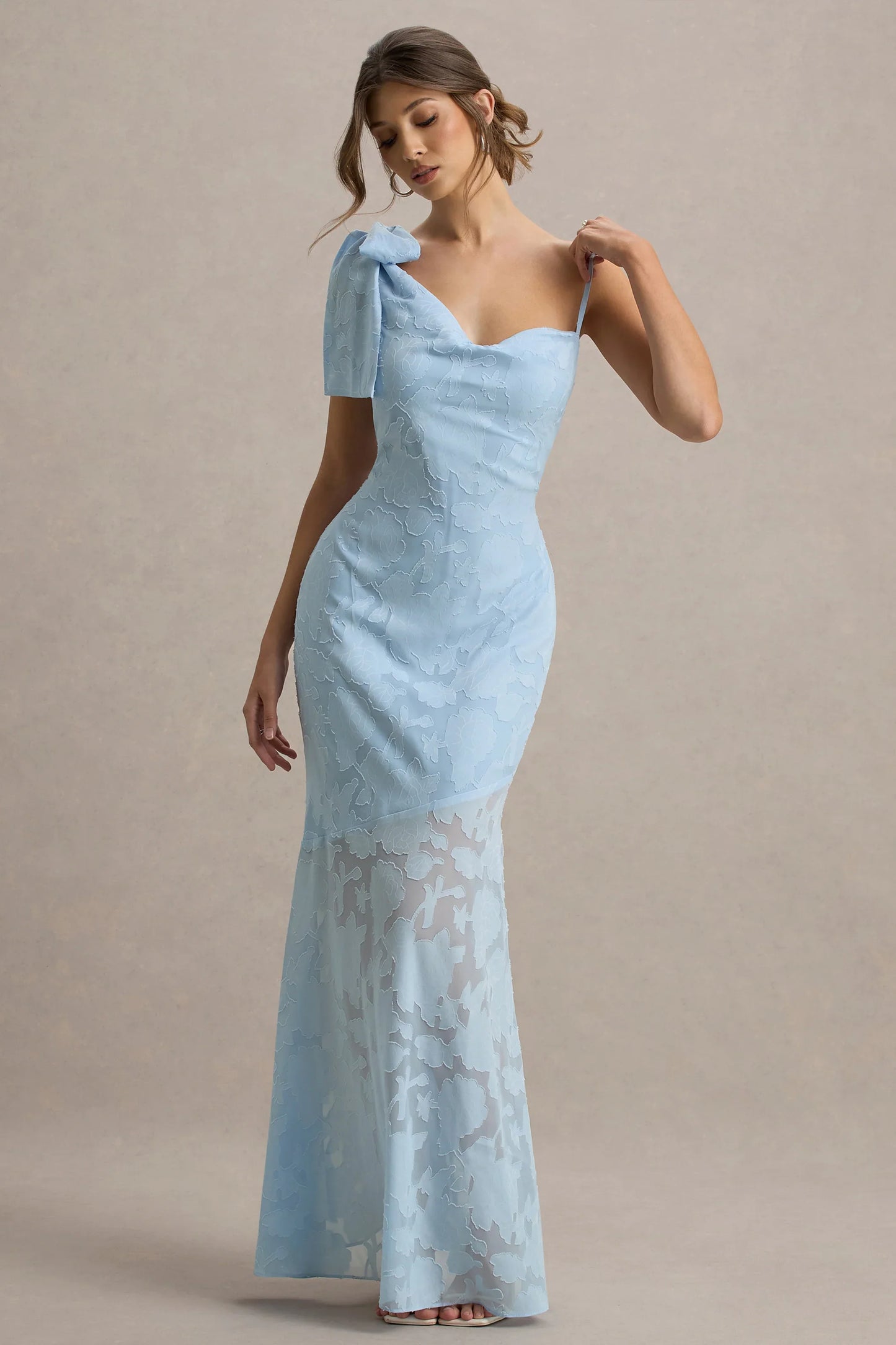 Chyna Light Blue Cowl Neck Maxi Dress With Bow Strap