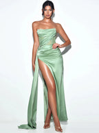 Holly Basil Crystallized Corset High Slit Satin Gown Archive Sale