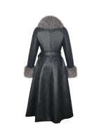 Nico Black Faux Leather Fur Trimmed Belted A Line Midi Coat