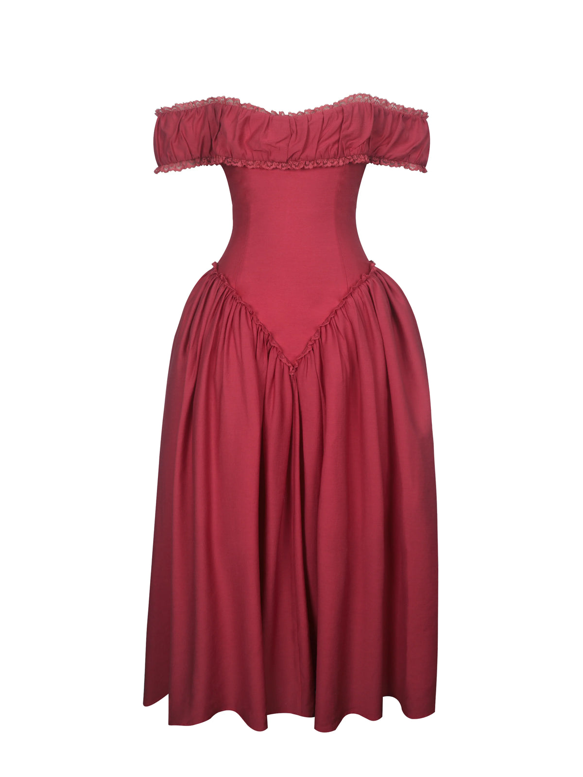 Xavy Crimson Off Shoulder Corset Midi Dress