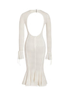 Pamina Beige Crochet Long Sleeve Midi Flare Mermaid Dress