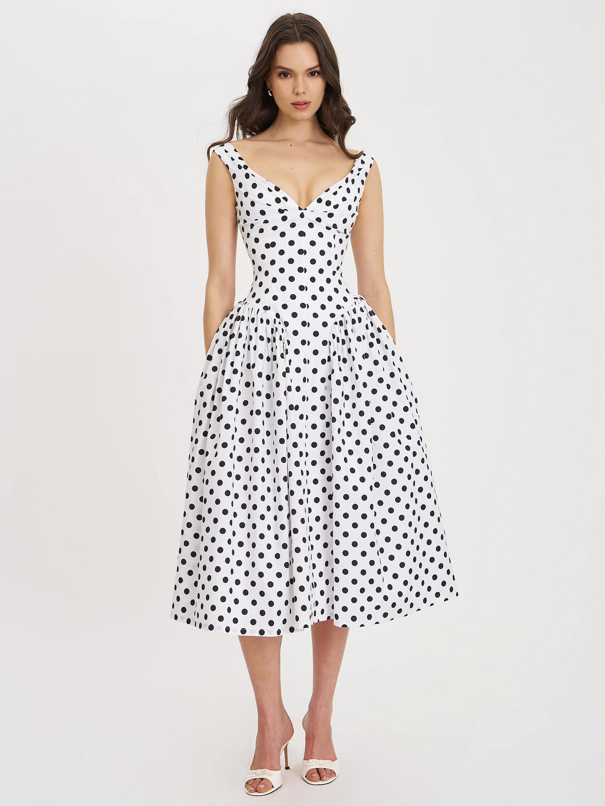 Rahma Polka Dot Cotton Poplin Drop Waist Midi Dress