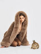 Jumbo Kali Camel Vegan Shearling Fur Trimmed Coat