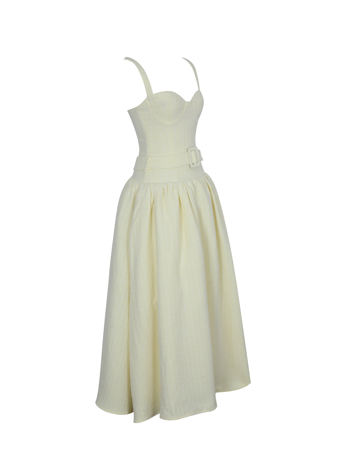 Tiana Butter Yellow Sweetheart Belted Midi Dress