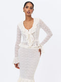 Urva Ivory Crochet Ruffle Front Button Top