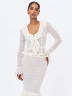 Urva Ivory Crochet Ruffle Front Button Top