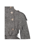 Sadie Brown White Herringbone High Collar Belted Mini Jacket