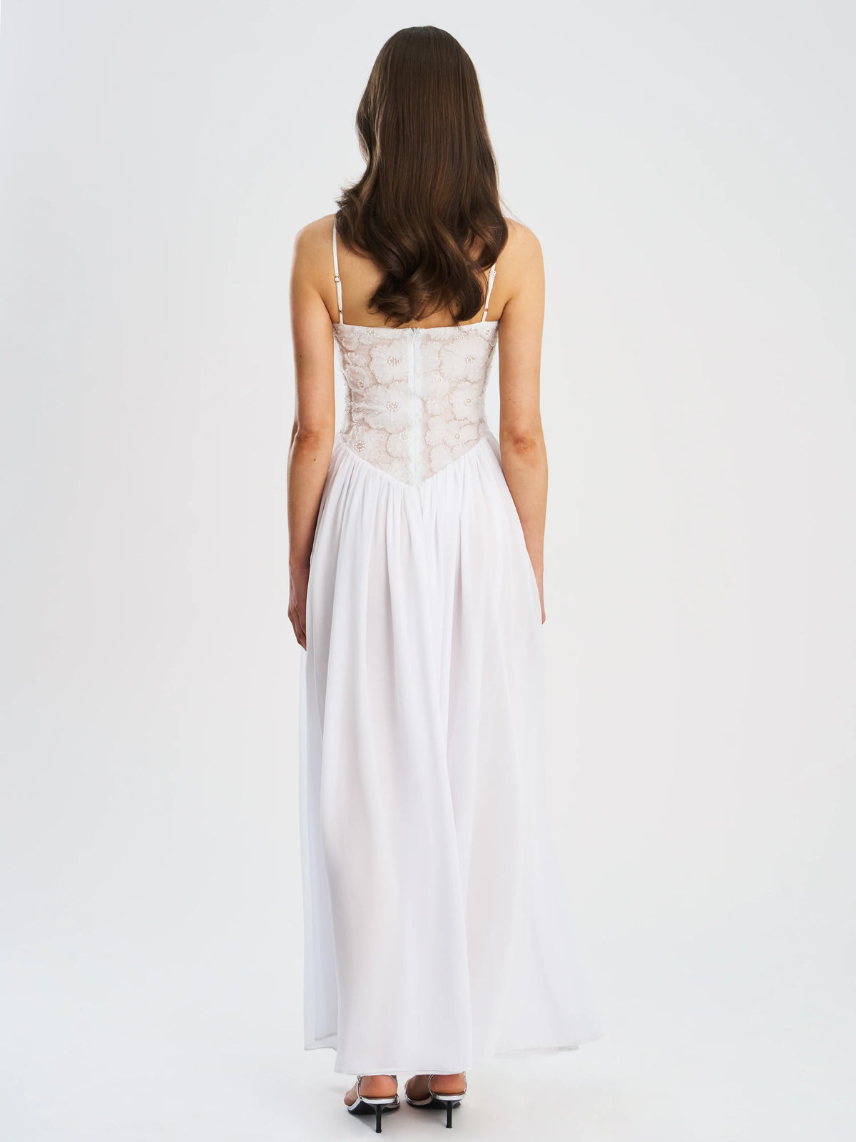 Ucille White Embroidered Chiffon Maxi Dress Archive Sale