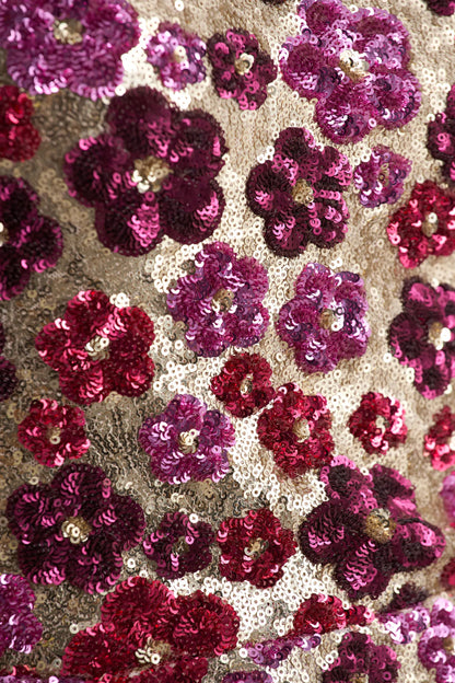 Eira Pink Floral Embellished Sequin Crew Neck Mini Dress