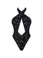Breanna Black Velvet Lace Crossover Halter Swimsuit