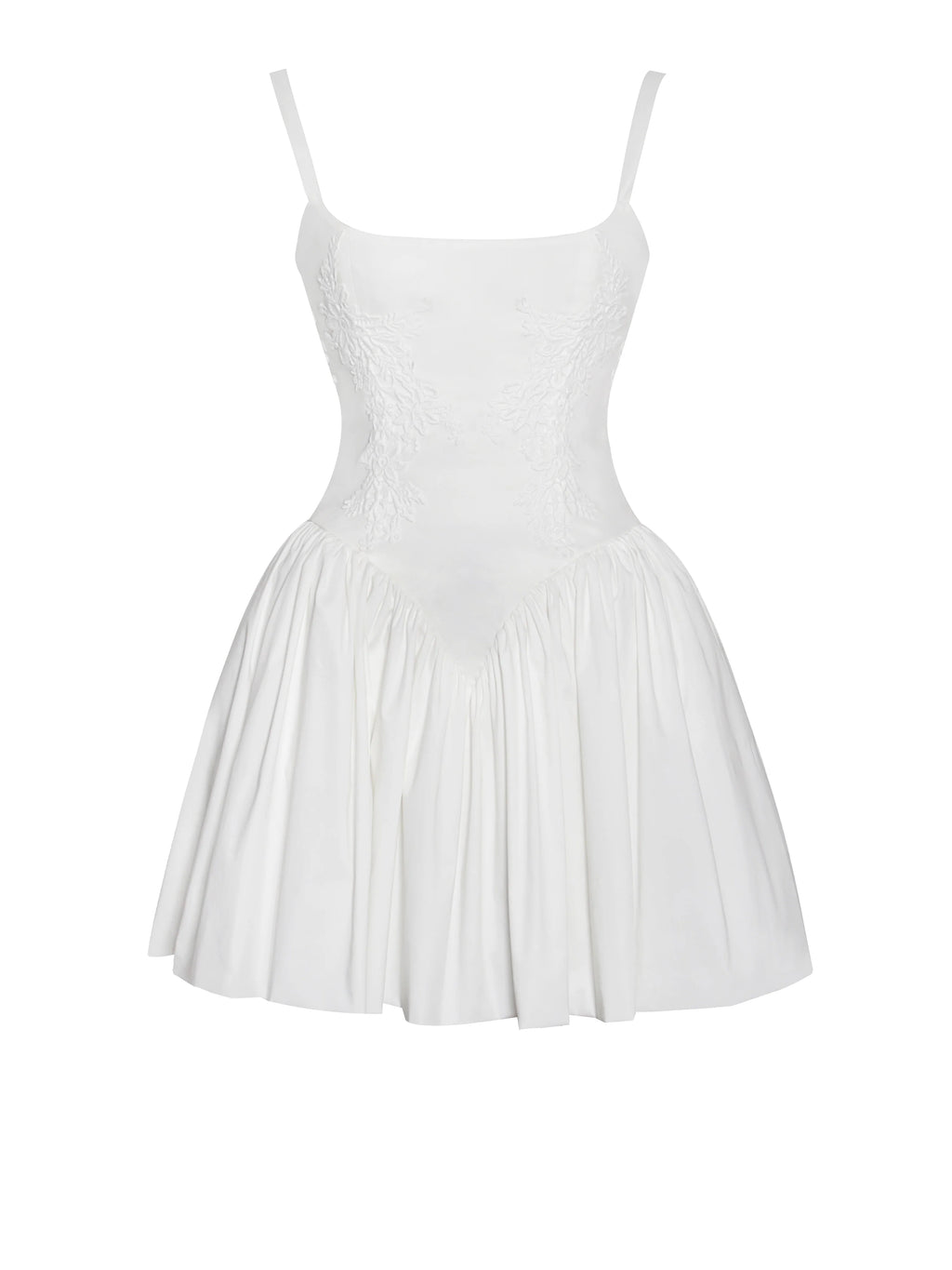 Kadi White Cotton Poplin Drop Waist Corset Mini Dress
